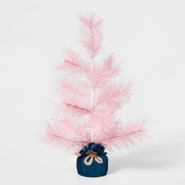 16in Unlit Frosted Pink Artificial Christmas Tree with Velvet Wrapped Base - Wondershop&#8482; | Target