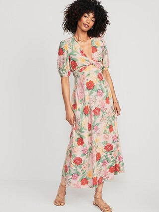 Matching Fit & Flare Floral Linen-Blend Twist-Front Maxi Dress for Women | Old Navy (US)