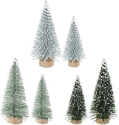 Yahpetes Miniature Christmas Tree 6 Pcs Pine Trees Sisal Trees Snow Frost Ornaments with Wooden B... | Amazon (US)