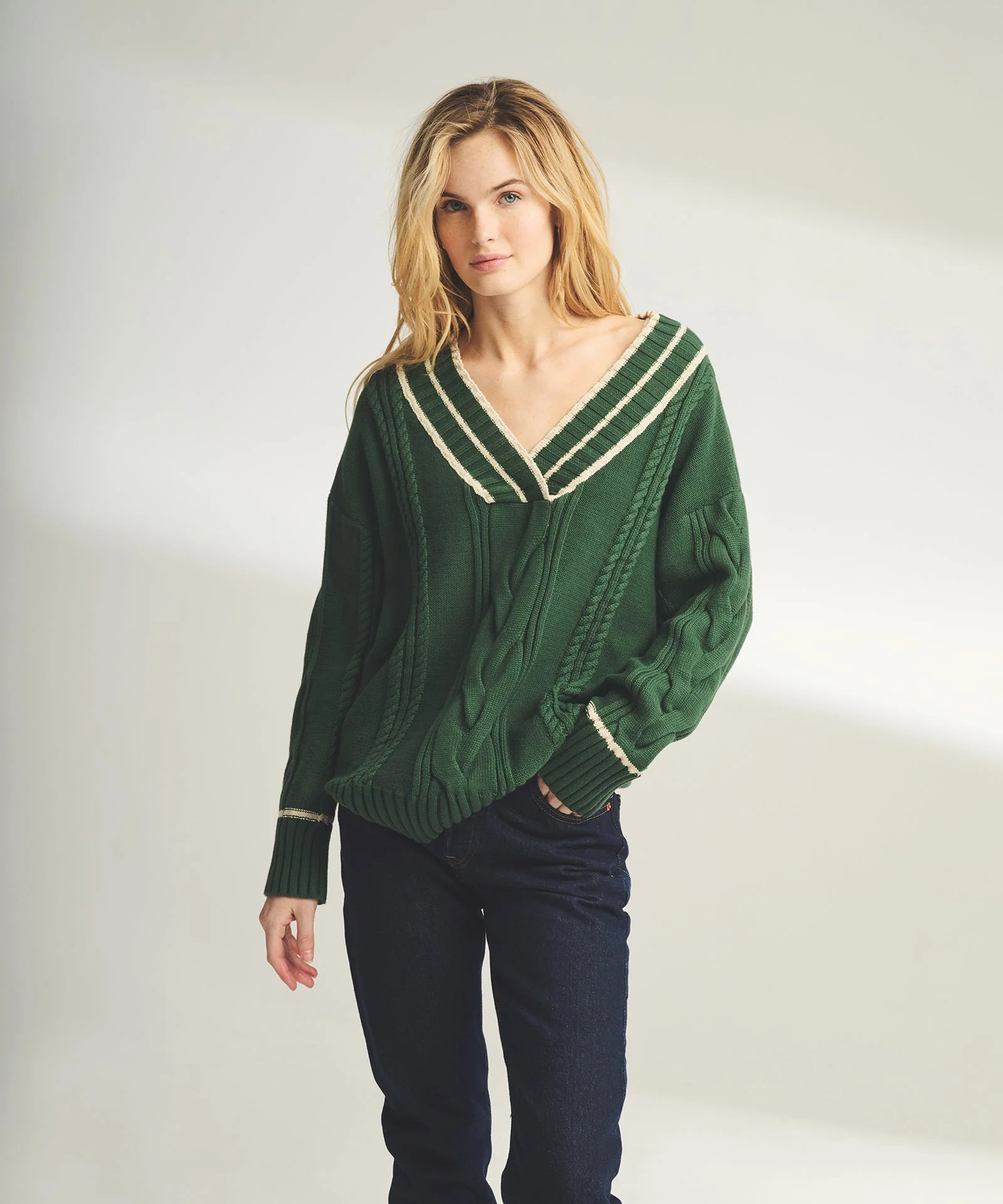 Varsity Cable Knit V-Neck | NAADAM