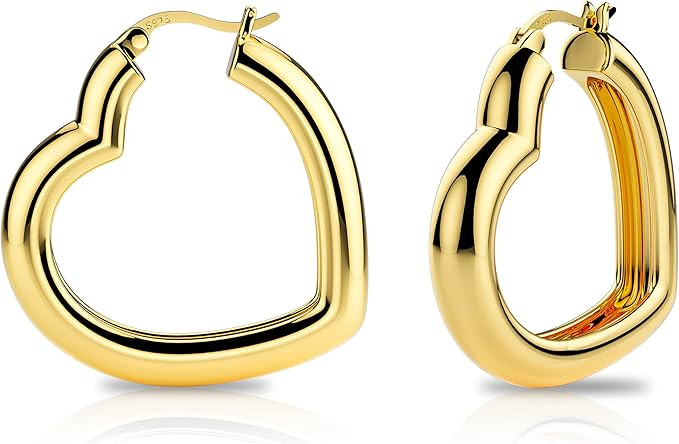Gosikee 14K Chunky Gold Hoop Earrings Valentines Day Gift for Women Hypoallergenic Thick Heart Ho... | Amazon (US)
