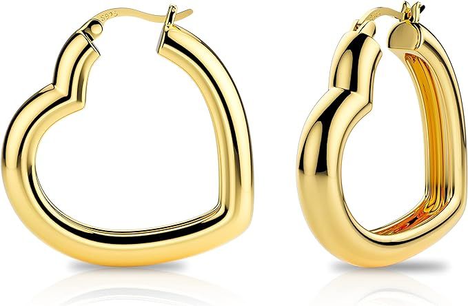 Gosikee 14K Chunky Gold Hoop Earrings Valentines Day Gift for Women Hypoallergenic Thick Heart Ho... | Amazon (US)