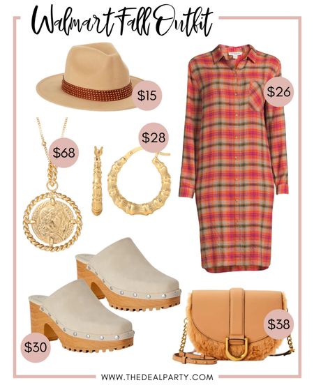 Walmart Fall Outfit, Walmart Fall Fashion, Fall Fashion Favorites, Clogs, Fall Hat, Fall Fedora Hat, Fall Jewelry, Flannel Dress

#LTKSeasonal #LTKunder50 #LTKunder100