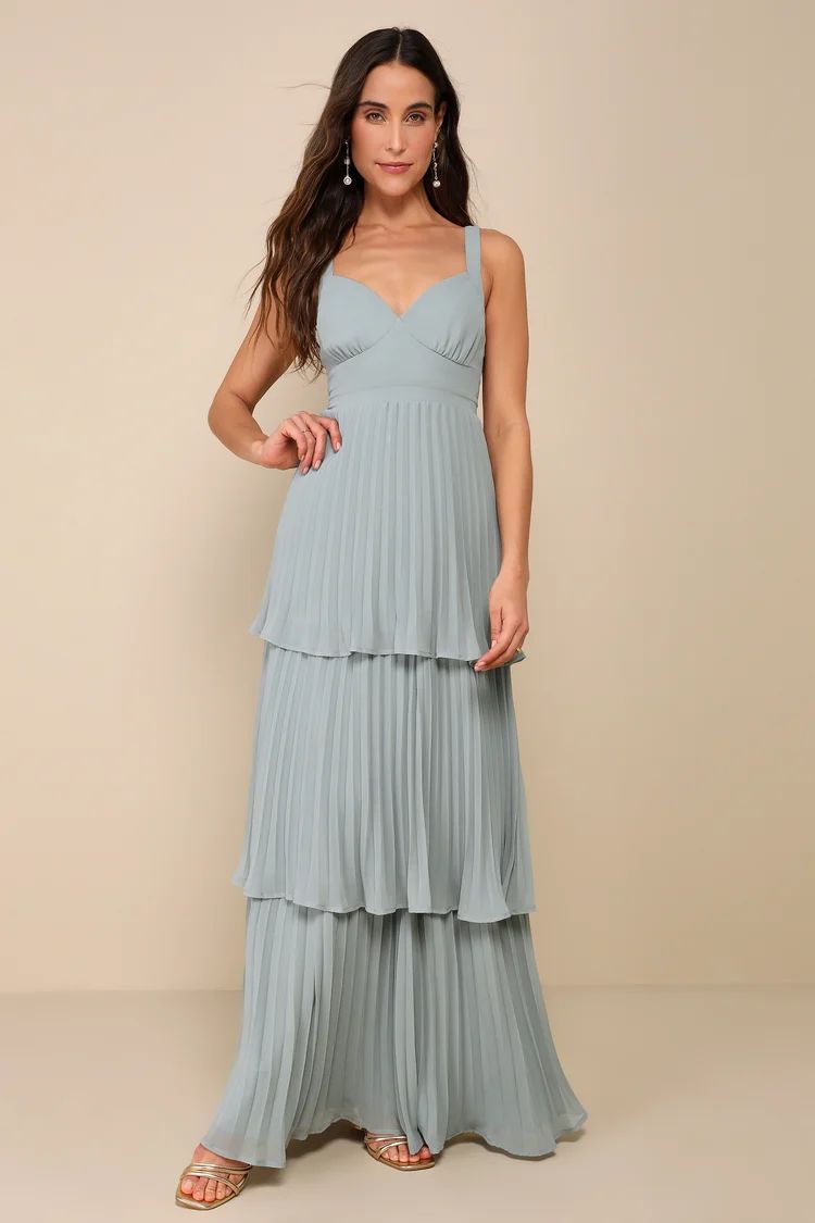 Luxe Perfection Sage Green Pleated Tiered Backless Maxi Dress | Lulus