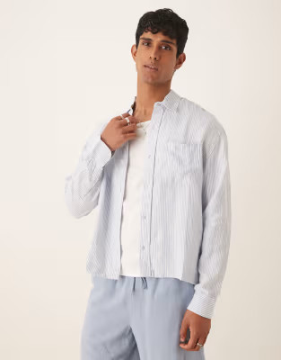 Abercrombie & Fitch long sleeve linen shirt in blue stripe | ASOS (Global)
