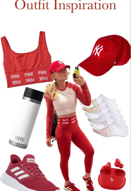 This lady in red is ready to work out!
Loving this top and bottoms from PINK collection at Victoria Secret! 
These adidas shoes and socks are a perfect match for this look! Who doesn’t love a good Yeti? This one can go with many different looks! Thanks to Amazon for this hat and pods! 

#LTKstyletip #LTKfit #LTKunder100