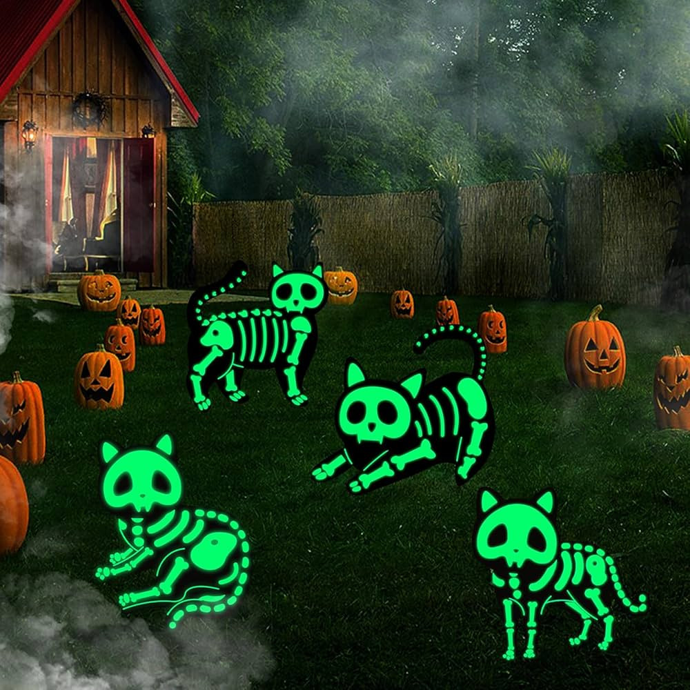4 Pack Halloween Glow in The Dark Cat Yard Signs Halloween Yard Decorations with Stakes Scary Sil... | Amazon (US)