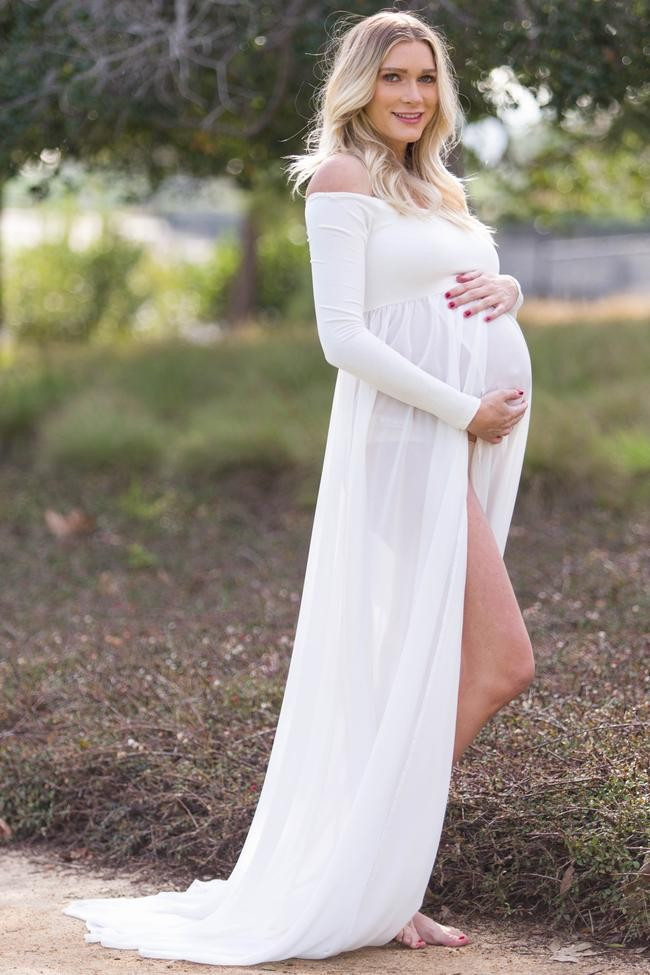 PinkBlush Ivory Off Shoulder Open Maternity Photoshoot Gown/Dress | PinkBlush Maternity
