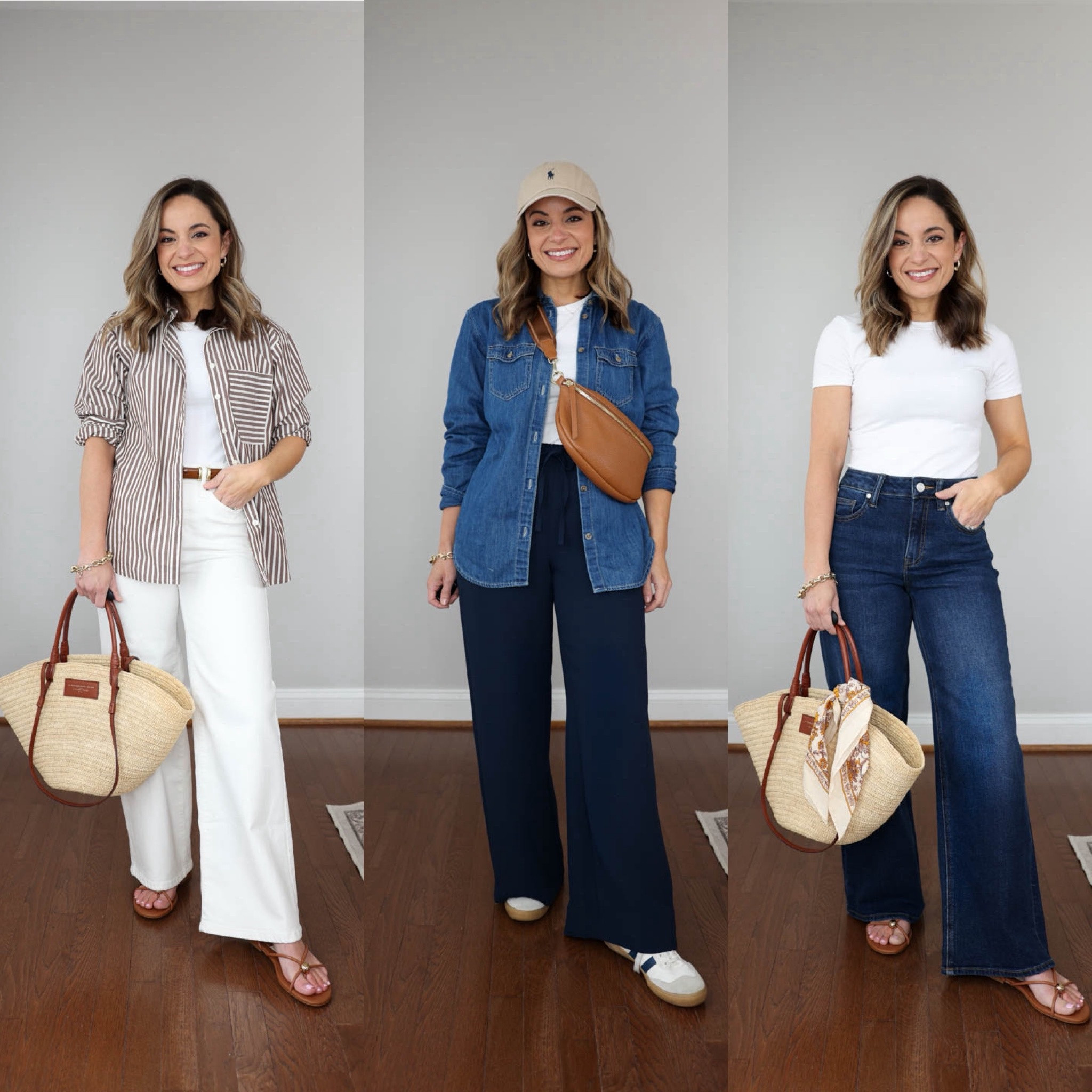 The spring casual capsule wardrobe is live! 

This is a mini capsule with 10 items and 15 outfits. I made it smaller so I can create more than one through the season to fit different styles and lifestyles! 

Capsule items: 
Dark Jeans (Quince): 24 x 28” in midnight blue 
White jeans (BR Factory): petite 24 - 10” rise, 27.5” inseam 
Navy pants (Aritzia): xxs short - 28” inseam 
White t-shirt (Quince): xs 
Striped top (LOFT): petite xxs 
Denim top (J.Crew Factory): petite xxs 
Beige sweater (Quince): xs in speckled beige 
Sneakers (Gola): tts 
Flats (Madewell): tts 
Sandals (DV): tts 

#LTKPetite