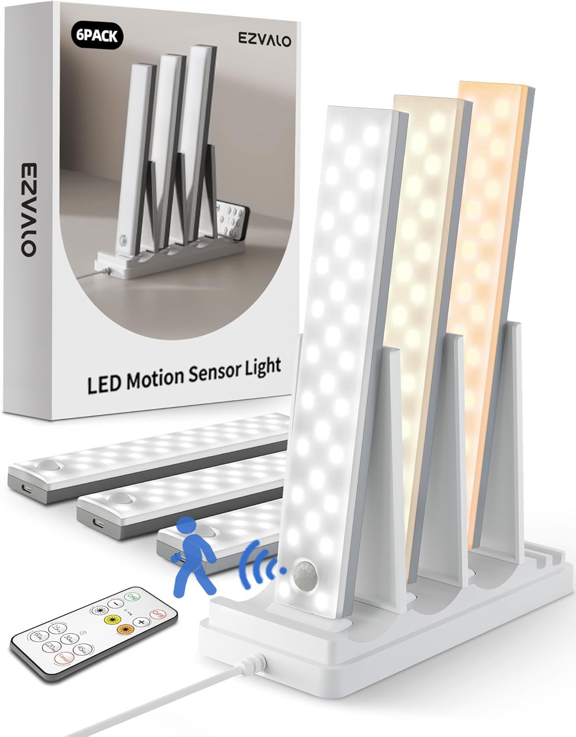EZVALO 6-Pack Under Cabinet Lighting with Charging Station, Rechargeable Motion Sensor Lights, 3 ... | Amazon (US)