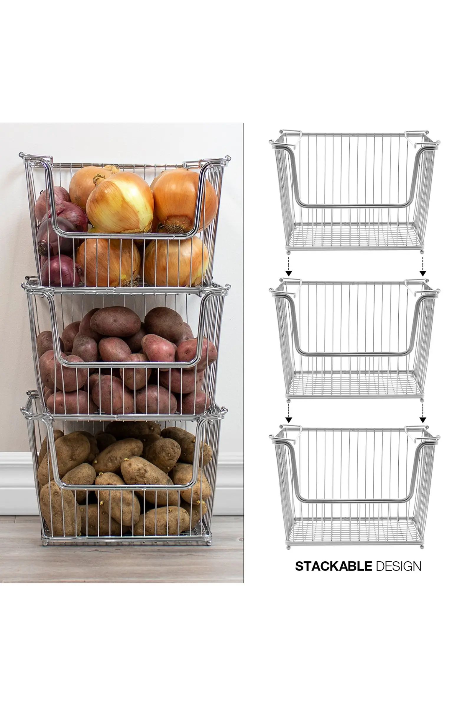 SORBUS Stackable Metal Storage Organizer Bin Basket - Set of 3 - Silver | Nordstromrack | Nordstrom Rack