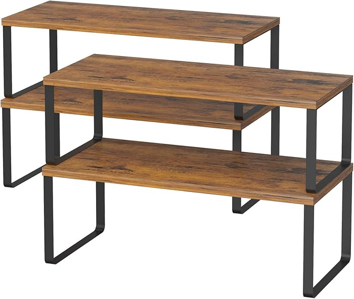 NEX Kitchen Cabinet and Counter Shelf Organizer, Stackable & Expandable, Set of 4, Black and Rust... | Amazon (US)