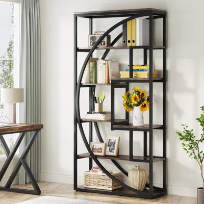 Industrial 5-Tier Bookshelf With 8 Open Storage Shelf, 70.8", For Home Office Living Room, Rustic Brown | Wayfair North America