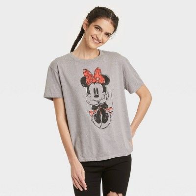 Women&#39;s Minnie Mouse Short Sleeve Graphic T-Shirt - Gray M | Target