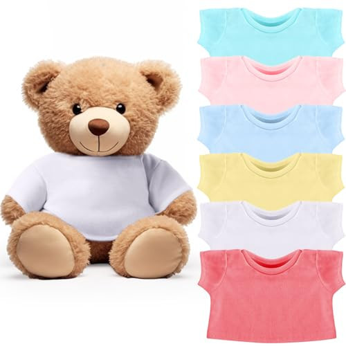 Skylety 6 Pcs Bear Clothes Basic Tee Shirt Classic Stuffed Animal T Shirt Plush Bear Crew Neck for Stuffed Bears Doll with 14 - 18 Inch(Multicolor) | Amazon (US)