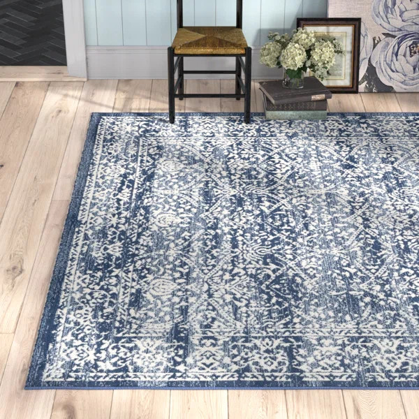 DeSoto Power Loom Oriental Navy/Denim Rug | Wayfair North America