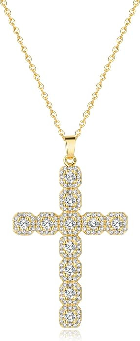 Large Gold Cross Necklace for Women,Chunky Cross Pendant,Statement | 14K Gold Plated,Rope Chain,B... | Amazon (US)