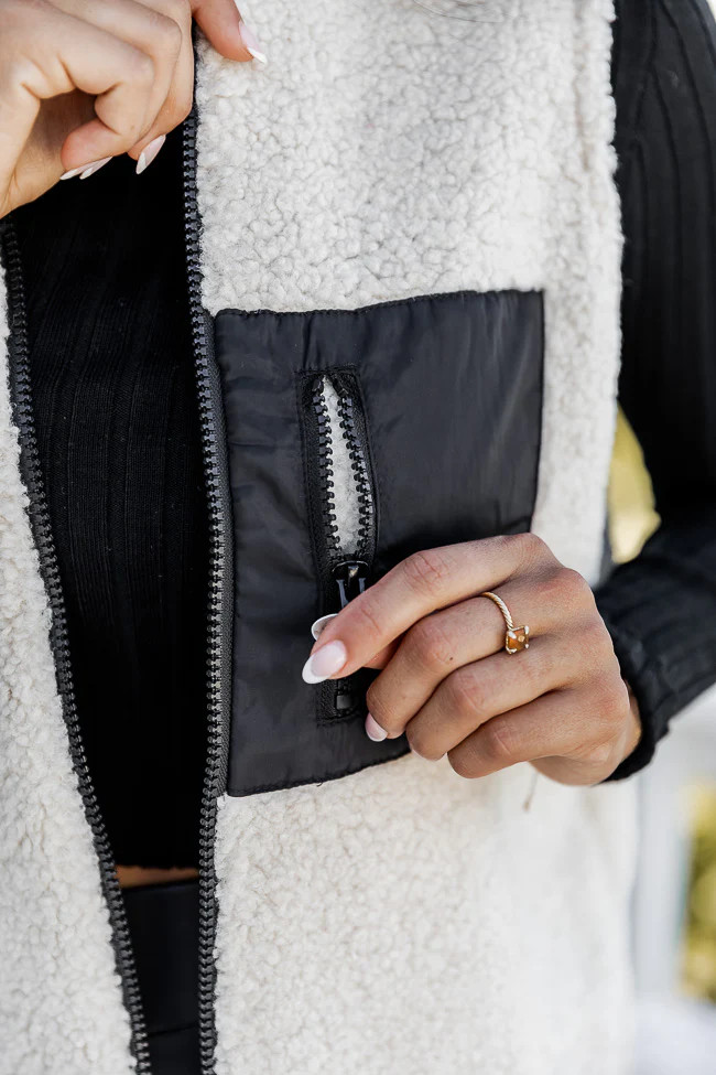 Beyond Today Beige Sherpa Vest | Pink Lily