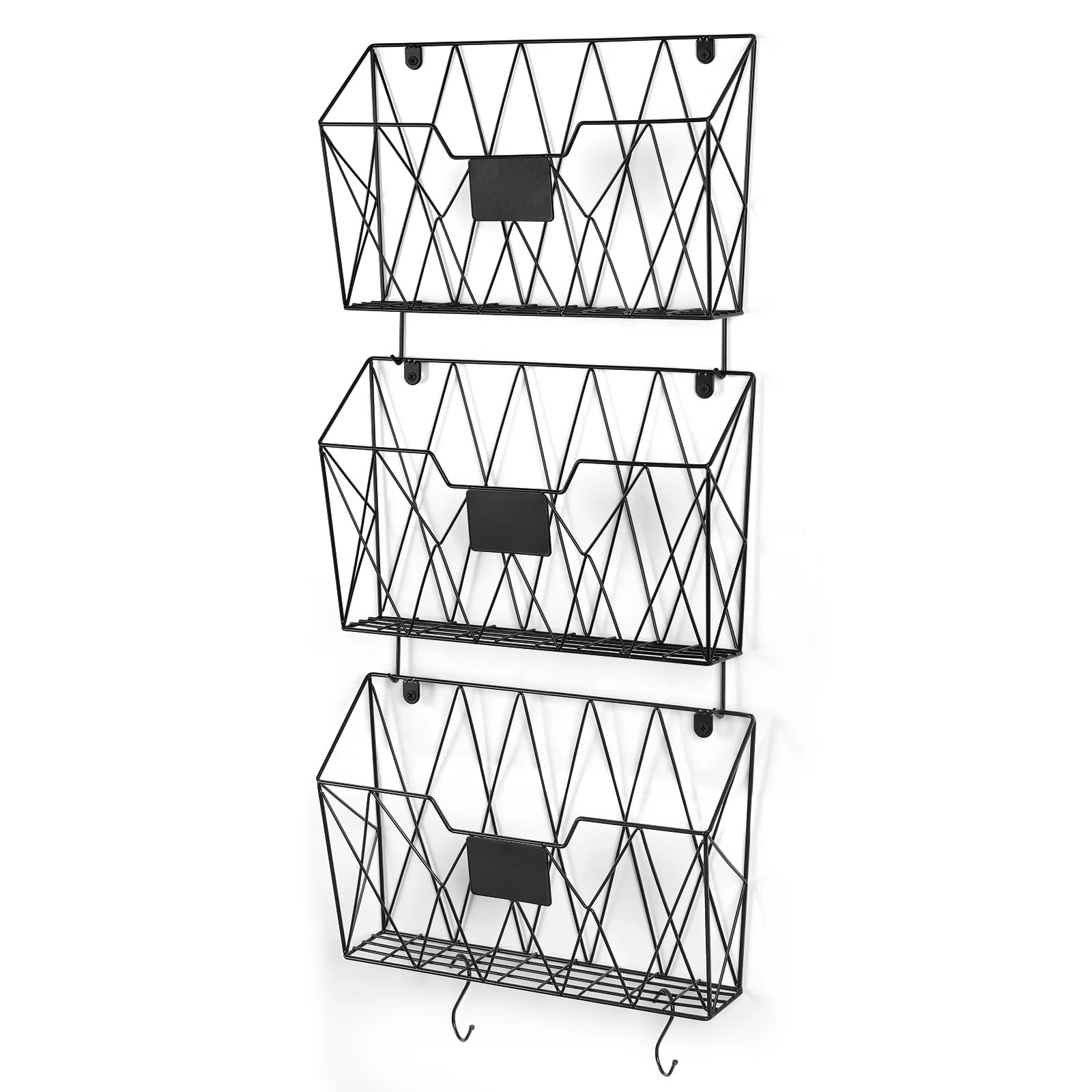 3-Pack Black Wall-Mounted Wire File Organizer Baskets - Hooks Included | Wayfair | Wayfair North America