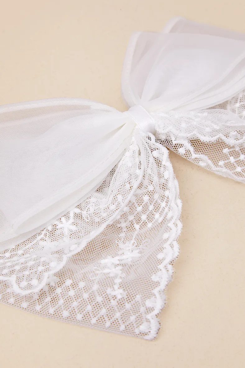 Precious Energy White Tulle Embroidered Hair Bow Barrette | Lulus
