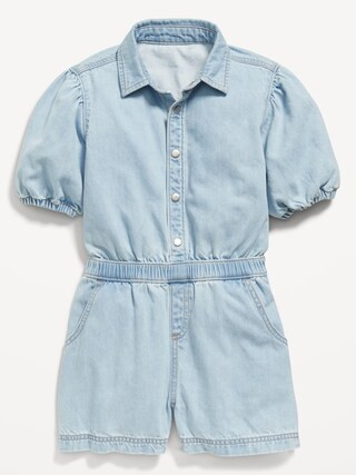 Puff-Sleeve Utility Jean Romper for Girls | Old Navy (US)