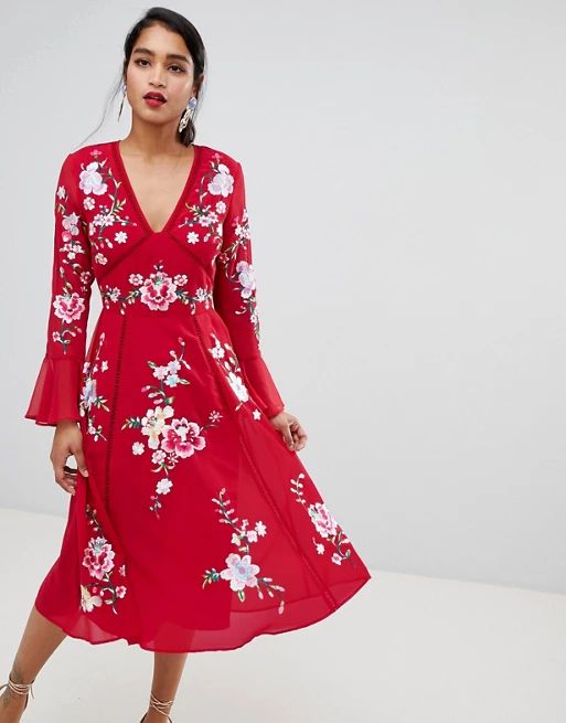 ASOS DESIGN embroidered midi dress with lace trims | ASOS US