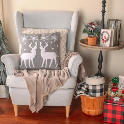 HGTV Home Collection Reindeer and Snowflakes Pillow, Gray | Ashley Homestore