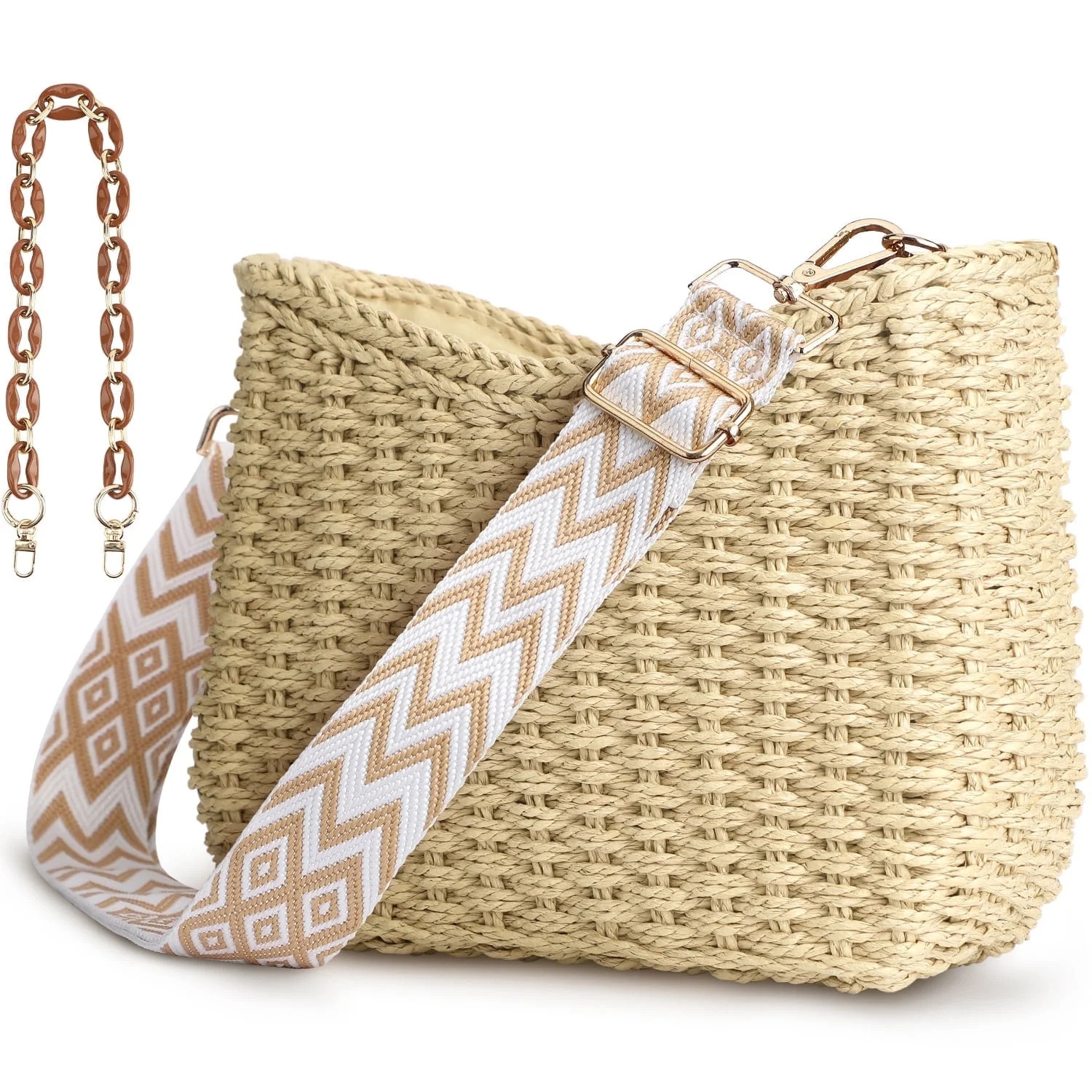 Gocvo Beach Straw Bags for Women, Summer Chic Woven Bag Classic Womens Straw Handbags Straw Cross... | Walmart (US)