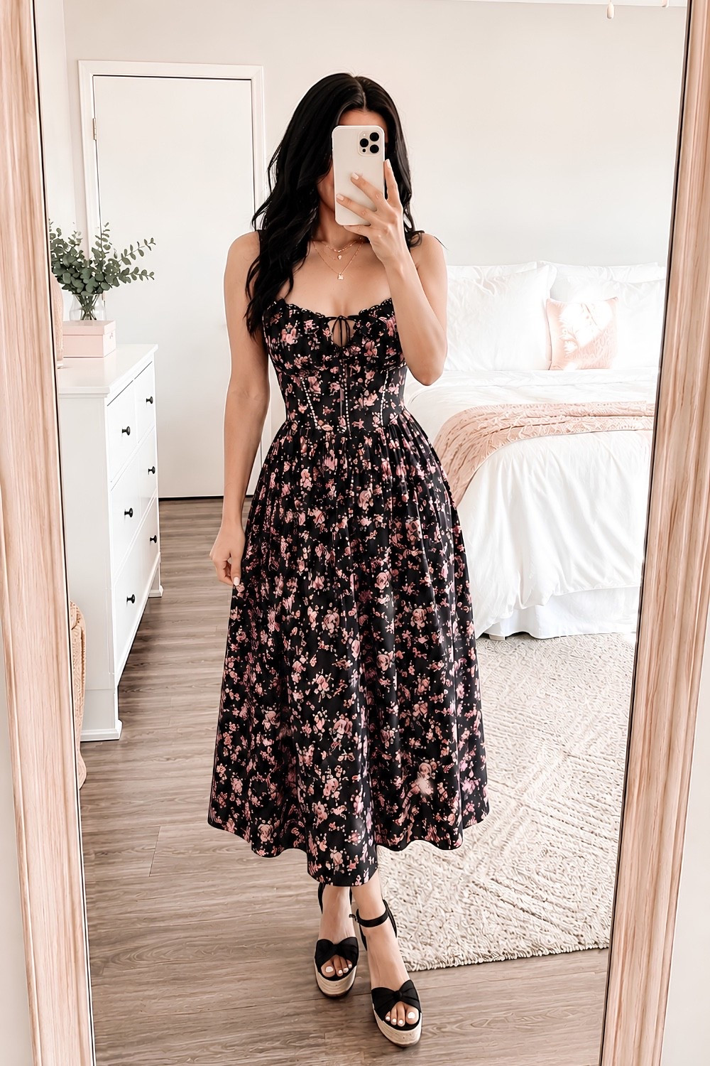 This black floral midi dress is one of those throw-on-and-go pieces that instantly looks put together. Perfect for brunch, date night, weddings, or any summer outing.

#LTKootd #LTKPetite