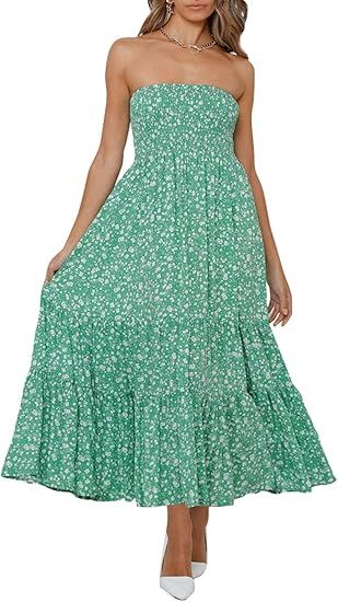 ZESICA Women's Summer Bohemian Floral Printed Strapless Beach Party Long Maxi Dress | Amazon (US)