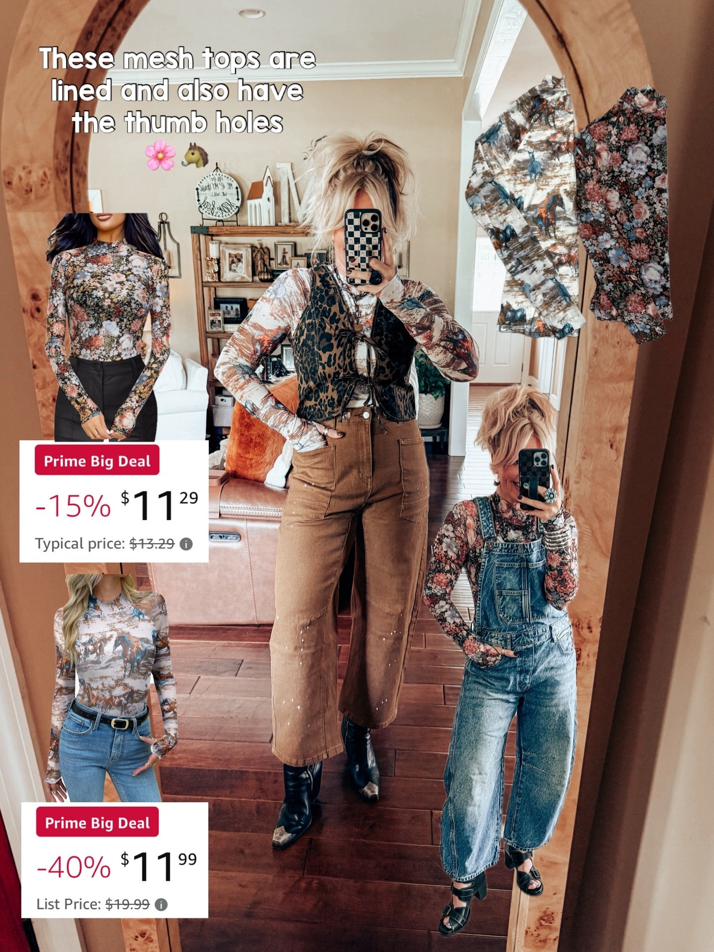 Both of these mesh tops are lined! Love the floral and horse prints. I’m in a medium in both  

#LTKStyleTip #LTKOver40 #LTKSaleAlert