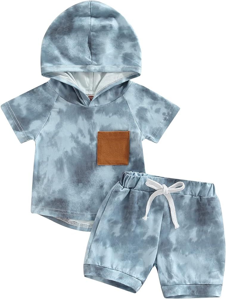 ZyHwShine Toddler Baby Boy Clothes Newborn Outfit Tie Dye Sleeveless Hoodie Tank Top+Shorts Set C... | Amazon (US)