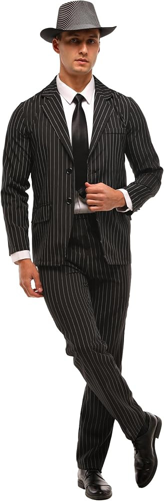 Leadtex 1920's Gangster Costume for Men,Mob Boss Costume for Men,Pinstriped Halloween Suit Includ... | Amazon (US)