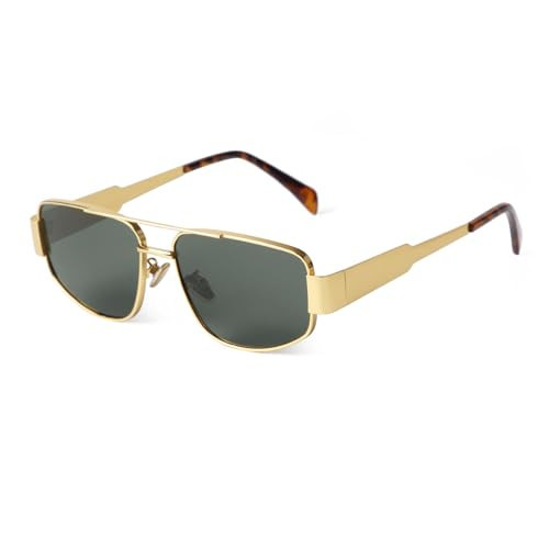 ADE WU Trendy Aviator Sunglasses for Women Men Vintage Gold Metal 03 Pilot Sun Glasses (Gold/Green) | Amazon (US)