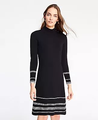 Ann Taylor Petite Stripe Button Turtleneck Sweater Dress | Ann Taylor (US)