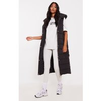Tall Black Panel Padded Longline Gilet, Black | PrettyLittleThing UK