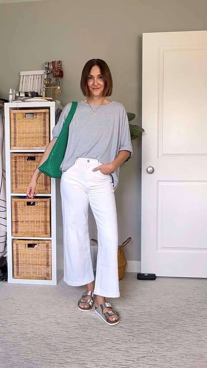 Spring outfit idea… neutrals and a pop of color! I have this bag in two other colors and wear it so much! Comment “link” for the links to your dms.

- bag, tee: Amazon
- jeans: Gap
- sandals: Birkenstock Arizona

Other ways to shop:
- find me (cbstyled) in the LTK app
- link in bio > LTK outfit links
- see my “June links” highlight
- Amazon items are also available in the relevant category on my US and Canadian Amazon pages (link is in my bio)

White jeans outfit, pop of green outfit, spring outfit idea