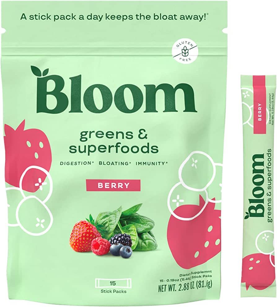 Bloom Nutrition Super Greens Powder Smoothie Mix, 15 Stick Packs - Probiotics for Digestive Healt... | Amazon (US)