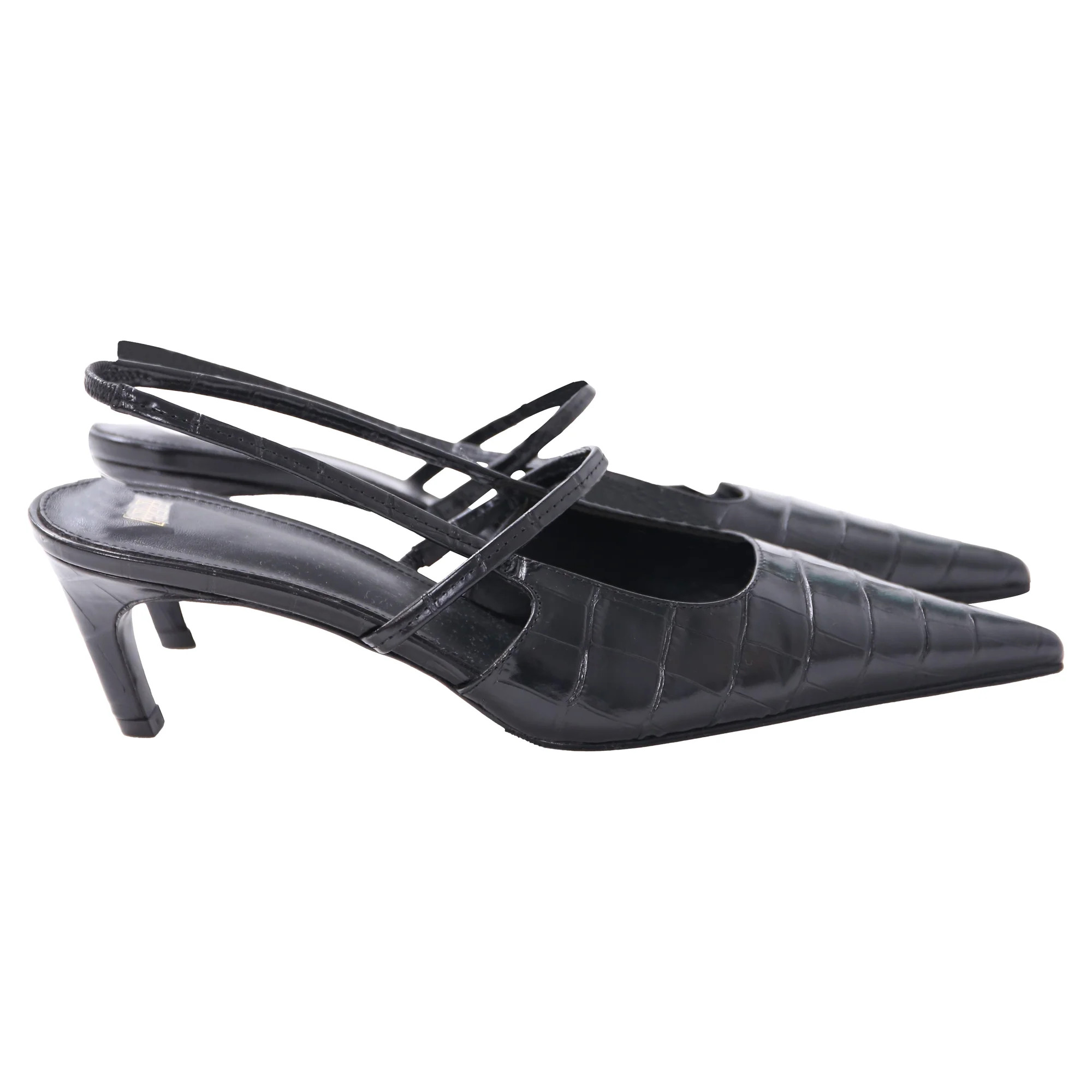 Totême The Sharp Croc-Effect Slingback Pumps in Black Leather | Shop Simon