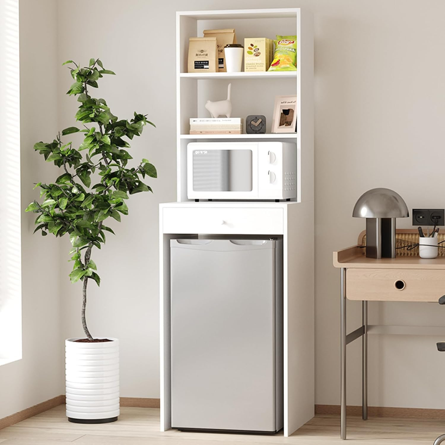 CXQ Freestanding Mini Fridge Cabinet with Storage – Compact Microwave Oven Stand with Drawer & Shelves – Space-Saving Bar or Kitchen Rack | Amazon (US)