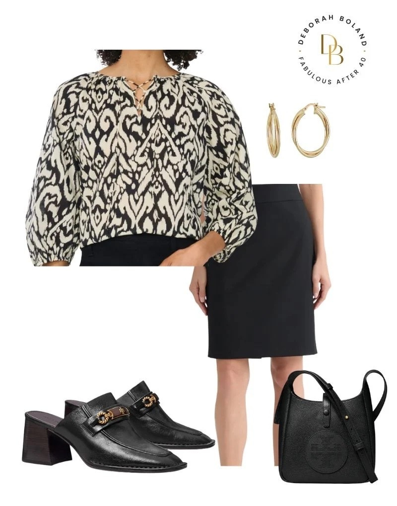 A great summer blouse can completely transform your wardrobe. 🖤 I love how a black and cream printed blouse adds just the right amount of interest while still feeling timeless. Paired with a classic black skirt and heels, it’s one of those effortlessly chic outfits that works for the office, dinner out, or any occasion where you want to feel a little more put together.

#LTKSeasonal #LTKOver40 #LTKootd