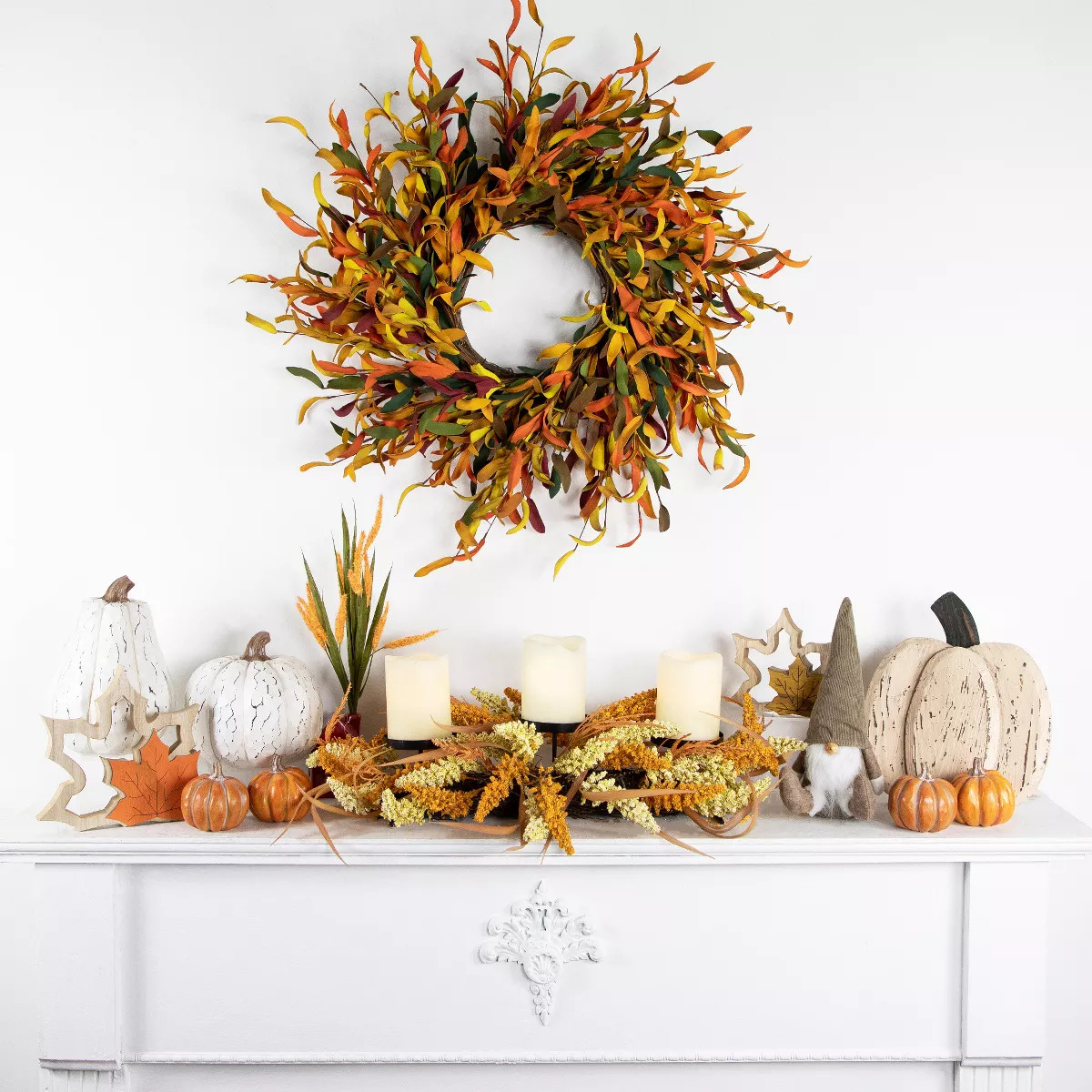 Northlight 10.5" Small White Wooden Fall Harvest Pumpkin with Stem | Target
