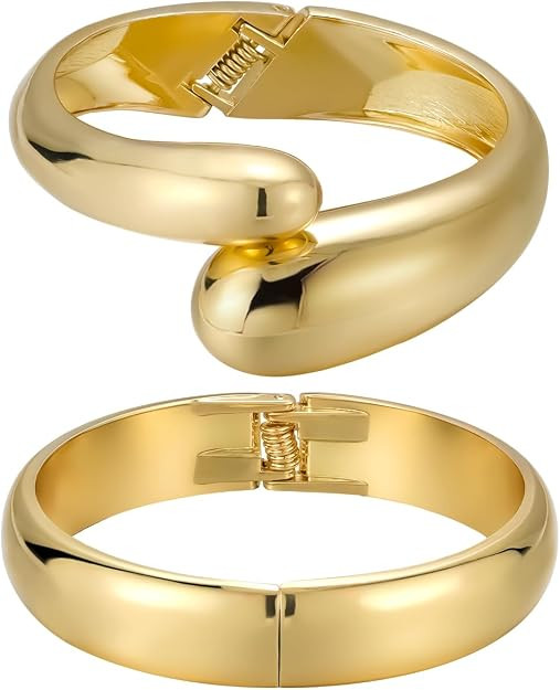 Emibele Cuff Bracelet Stack, 18K Gold-plated Open Bangle Bracelet, Teardrop Hinged Thick Wrist Ch... | Amazon (US)