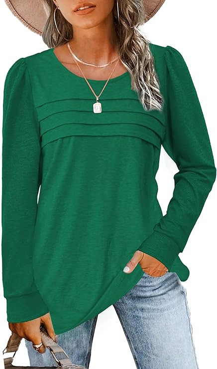 JomeDesign Womens Tops Long Sleeve Crew Neck Shirts Puff Sleeve Casual Tshirts | Amazon (US)