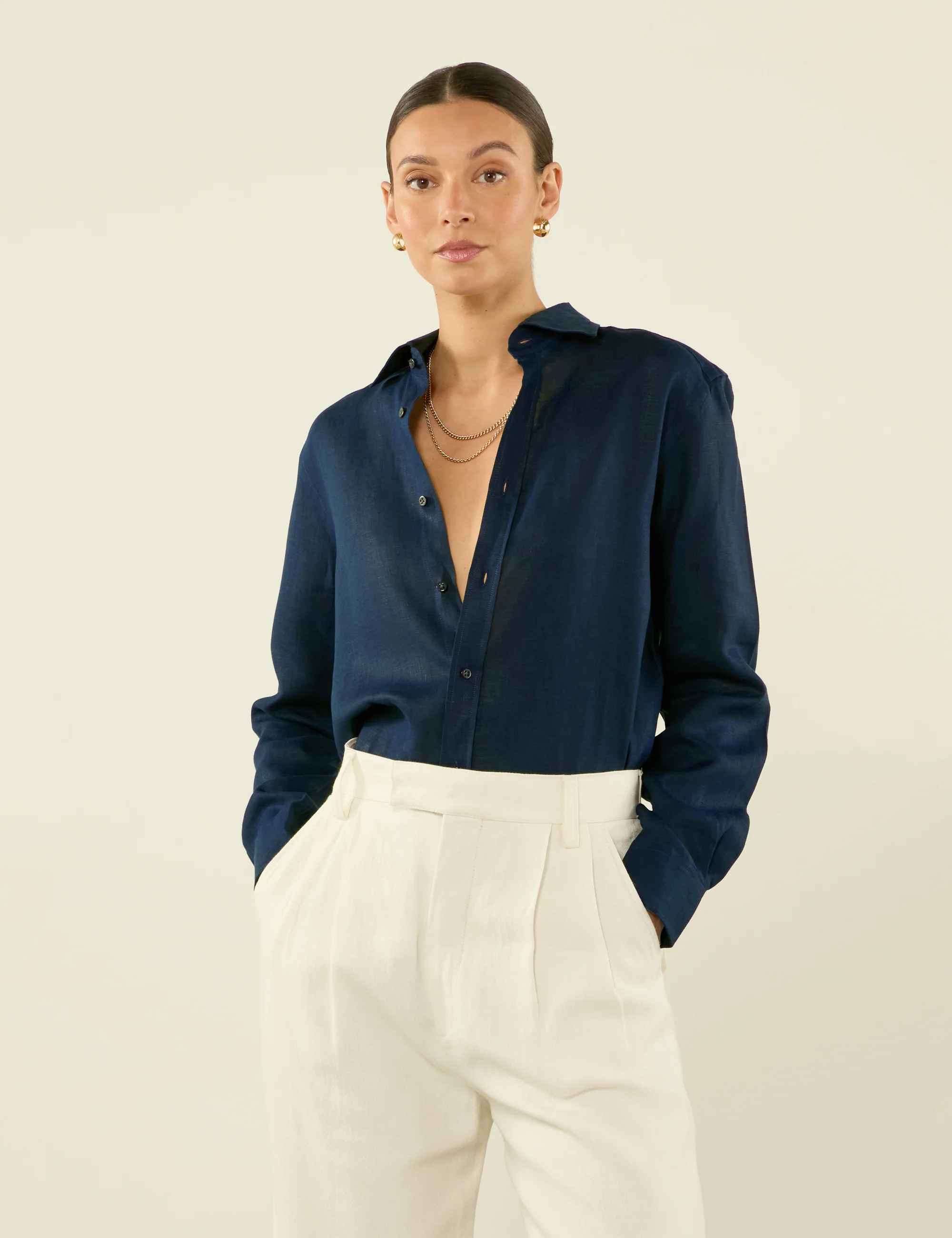 The Boyfriend: Linen, Navy Blue | With Nothing Underneath