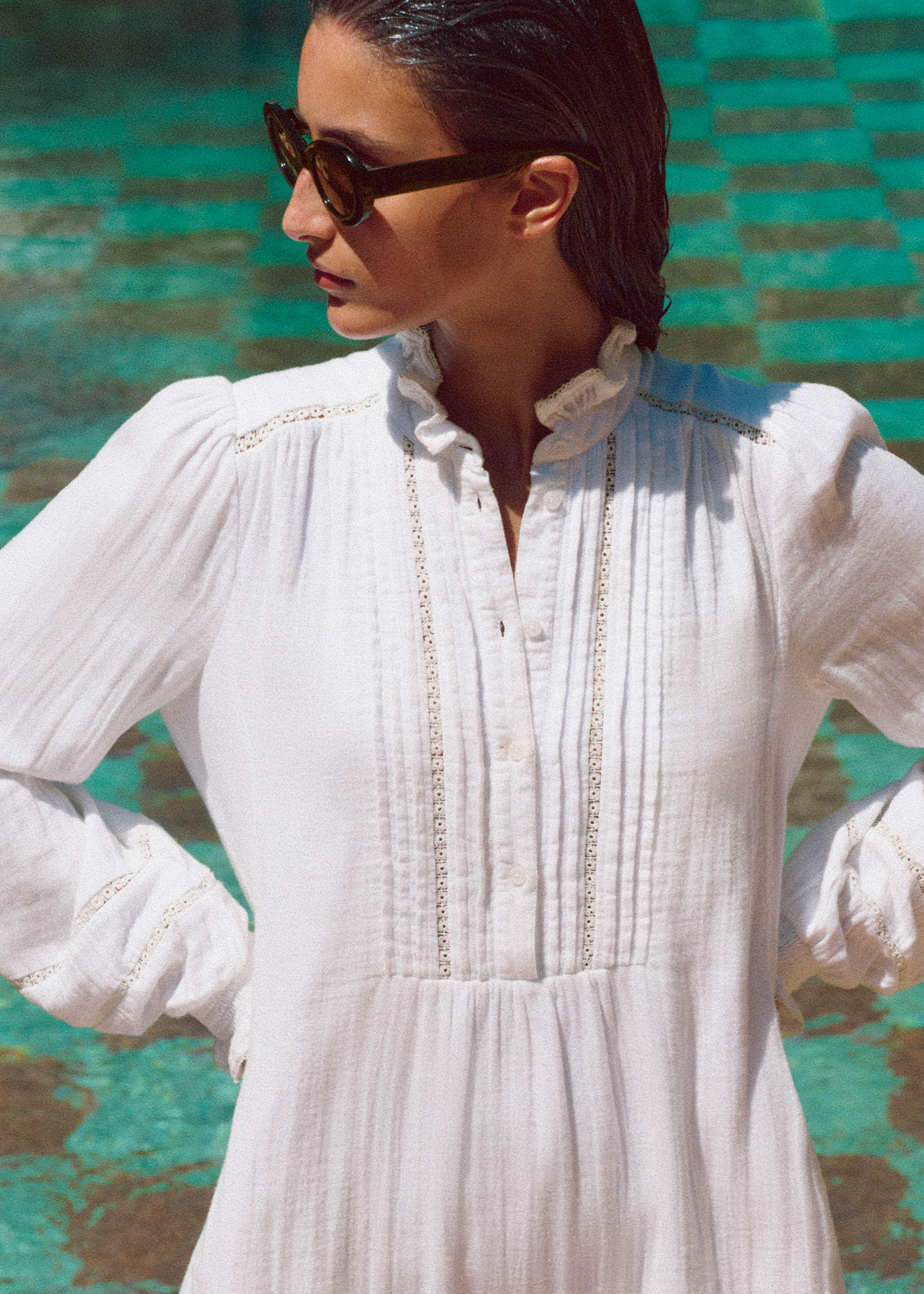 Women's White Cheesecloth Trim Detail Short Swing Dress | ME+EM | ME+EM US