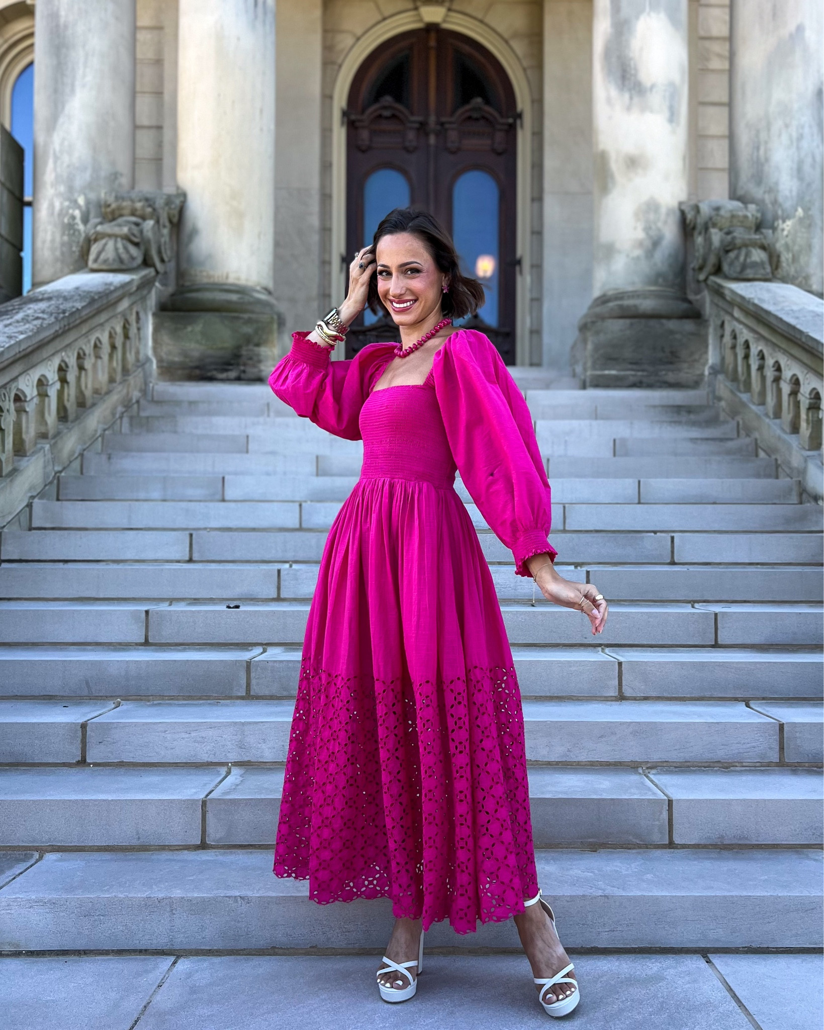 Free people hot pink maxi dress runs tts (wearing wearing an xs)
Lulus platforms run big, size down a half size (wearing a 6.5 but could have done a 6)

#LTKFallSale #LTKSeasonal #LTKSaleAlert