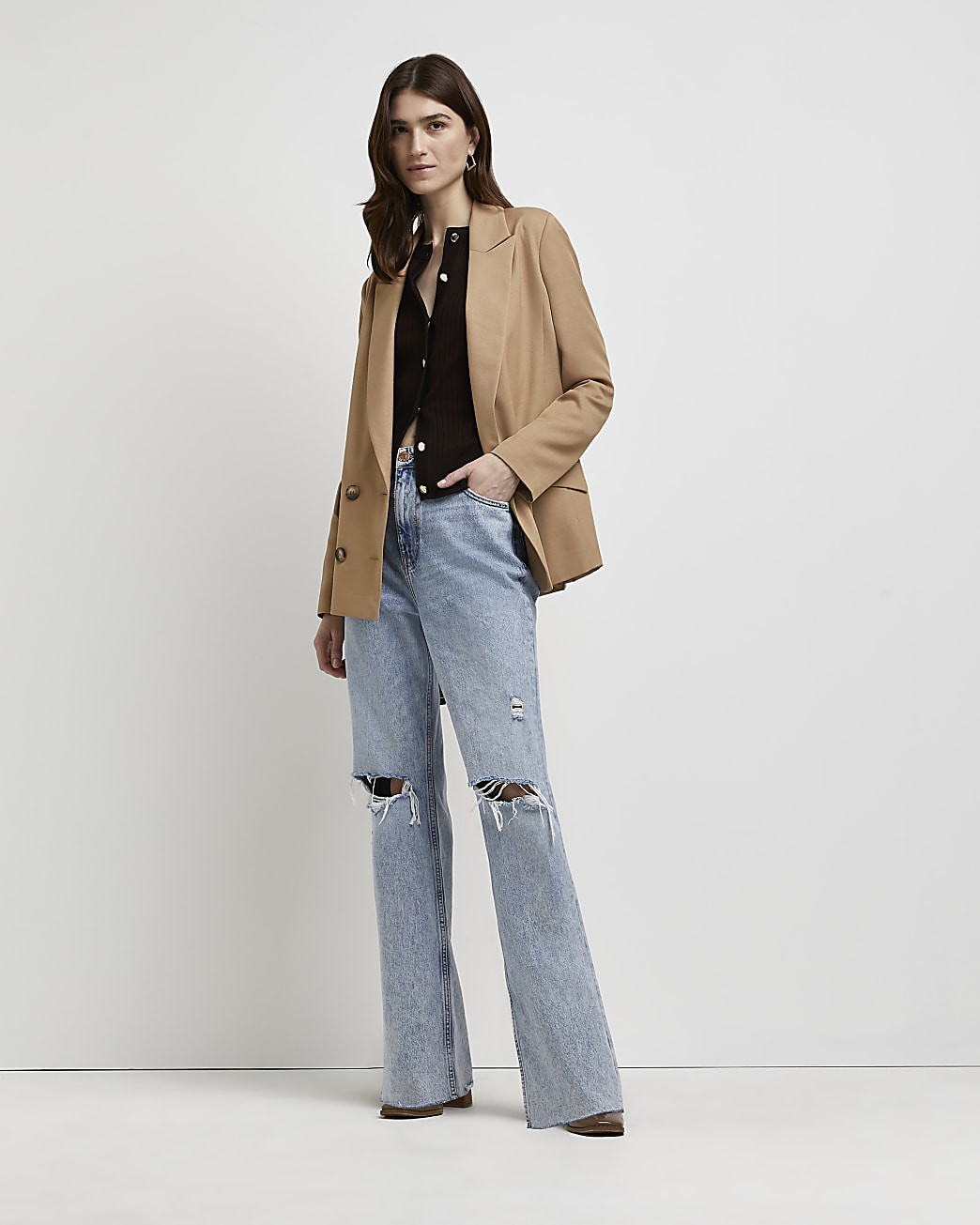 Beige double breasted blazer | River Island (UK & IE)