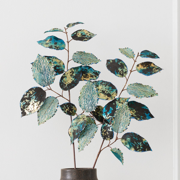 Teal Sequin Leaf Spray | Z Gallerie
