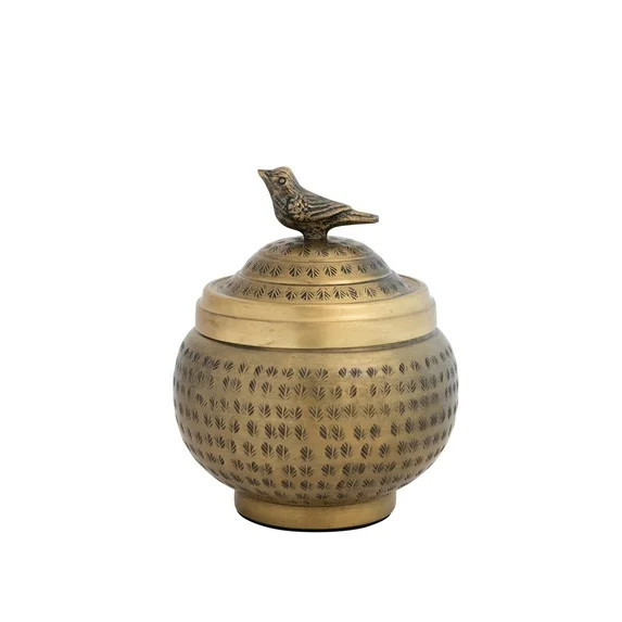 Creative Co-Op Round Hammered Metal Container with Bird Finial, Brass Finish | Walmart (US)